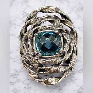 Vintage Or Paz Ring ~ .925 Sterling Silver  w/ London Blue Topaz Gemstone ~Sz 8